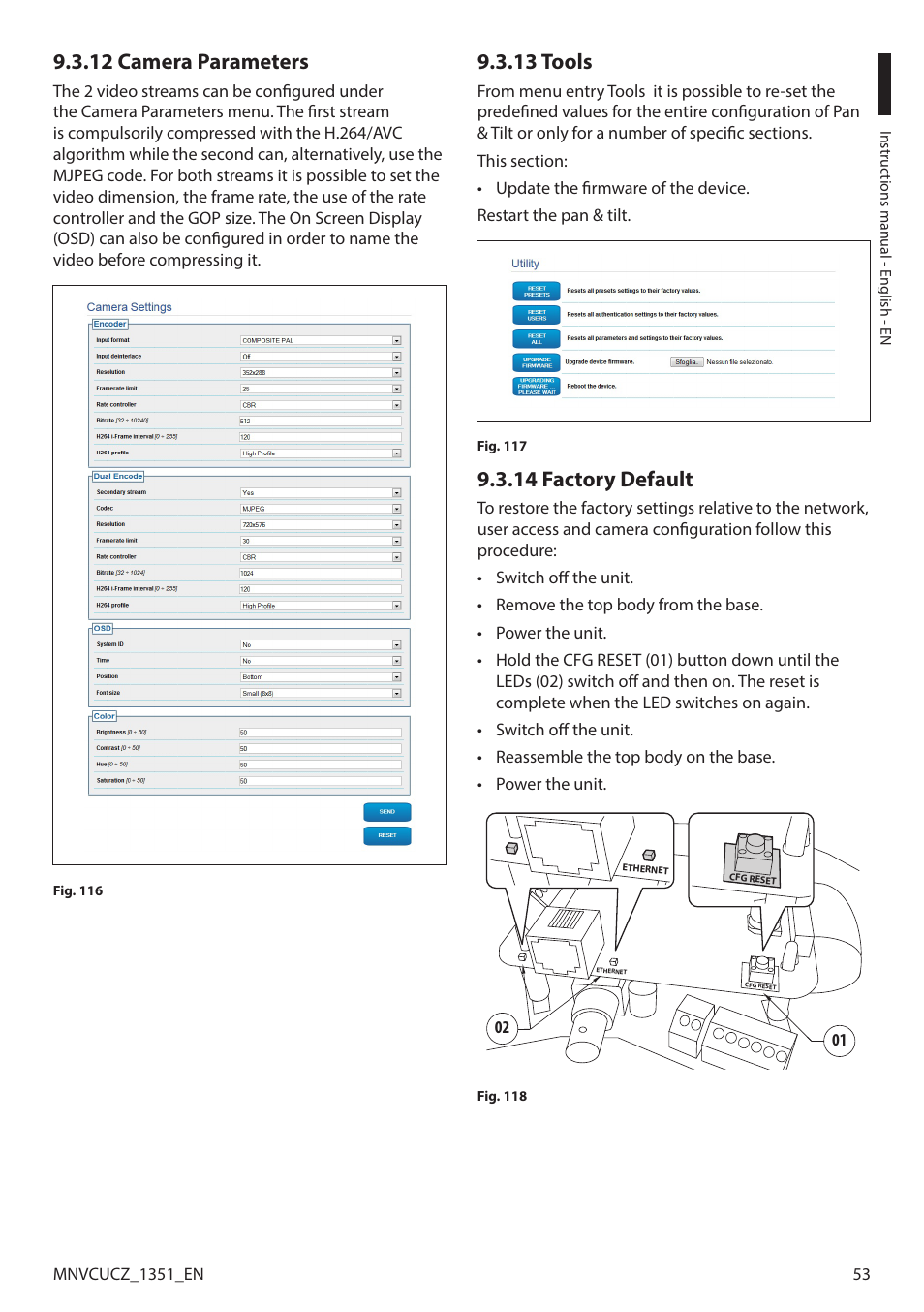 12 camera parameters, 13 tools, 14 factory default | Videotec ULISSE COMPACT User Manual | Page 53 / 82