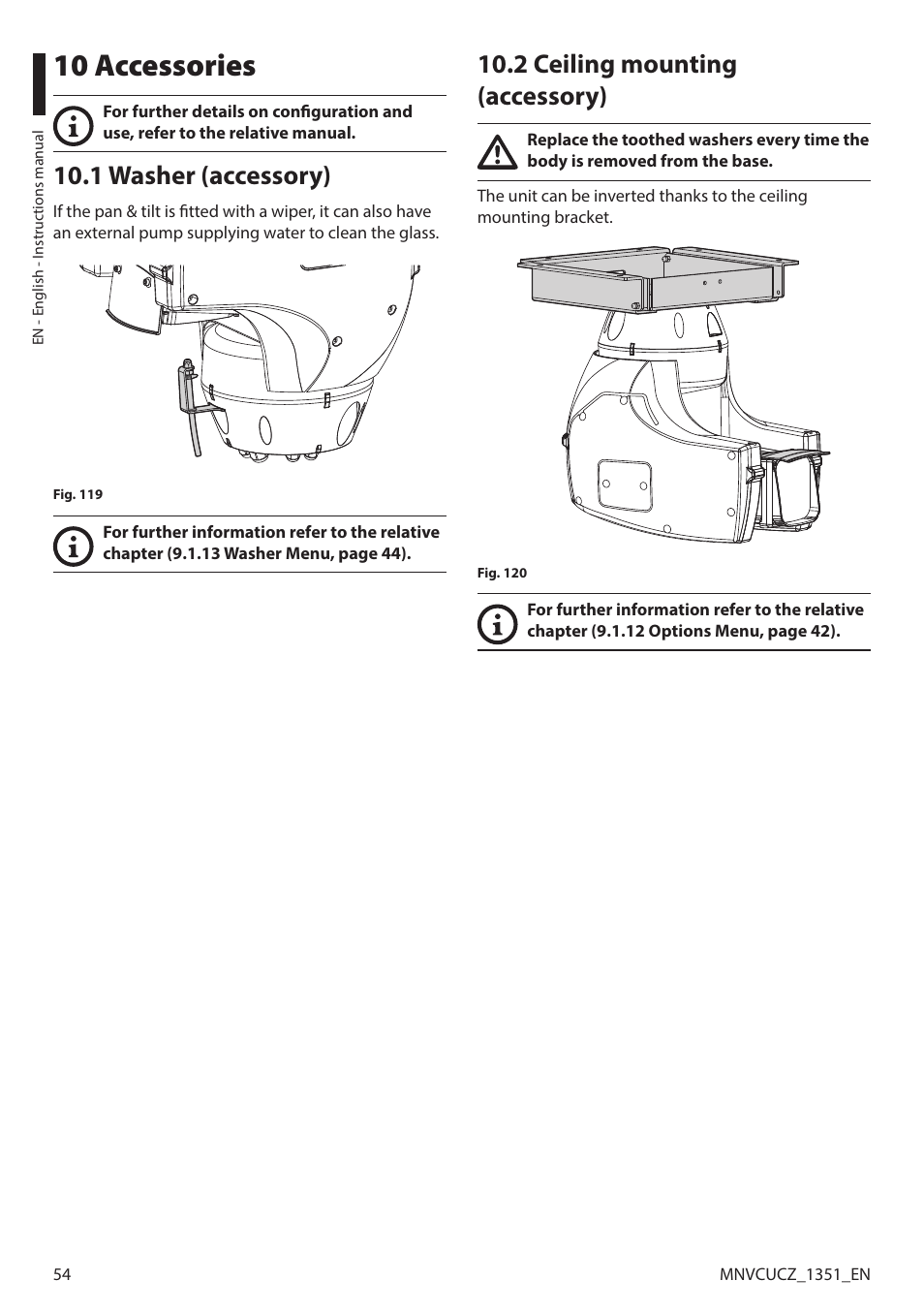 10 accessories, 1 washer (accessory), 2 ceiling mounting (accessory) | Videotec ULISSE COMPACT User Manual | Page 54 / 82