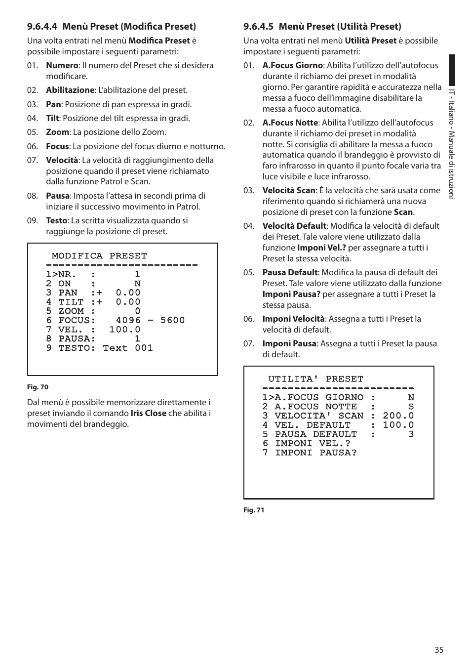 4 menù preset (modifica preset), 5 menù preset (utilità preset) | Videotec ULISSE COMPACT THERMAL User Manual | Page 103 / 268