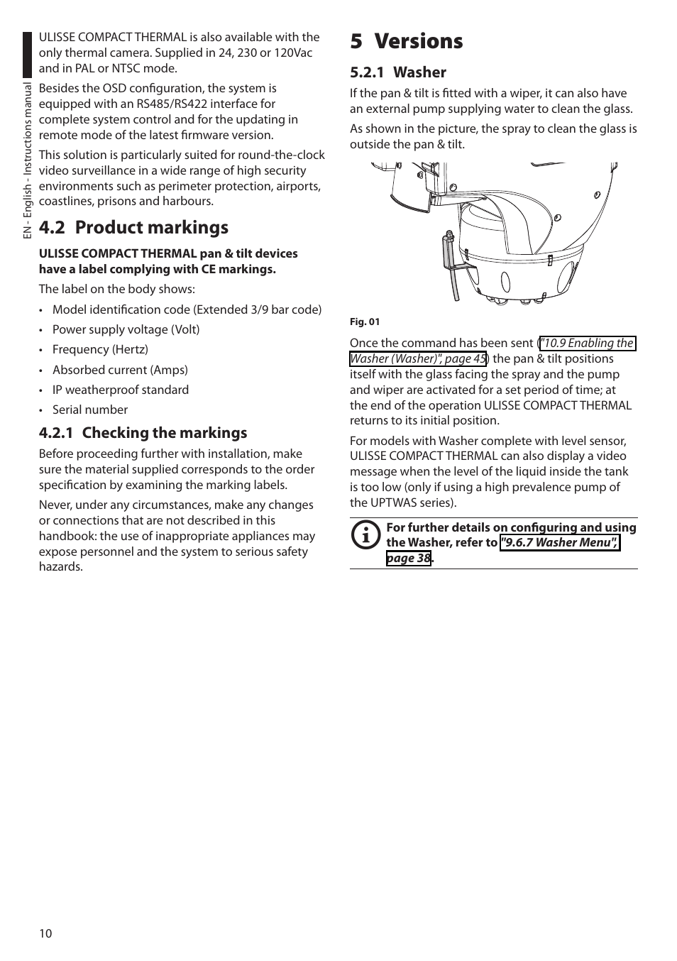 2 product markings, 1 checking the markings, 5 versions | 1 washer | Videotec ULISSE COMPACT THERMAL User Manual | Page 12 / 268