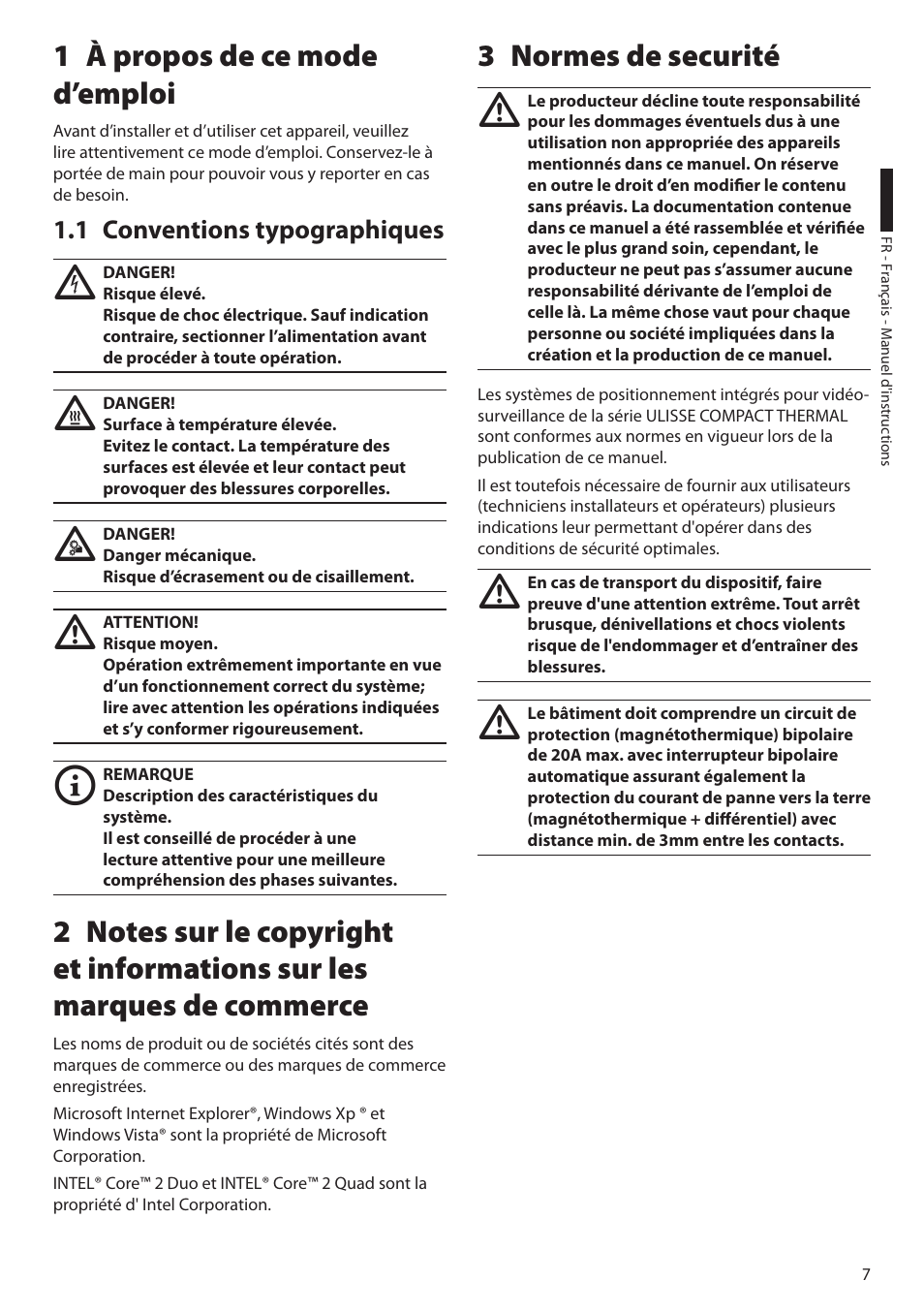 1 à propos de ce mode d’emploi, 1 conventions typographiques, 3 normes de securité | Videotec ULISSE COMPACT THERMAL User Manual | Page 141 / 268