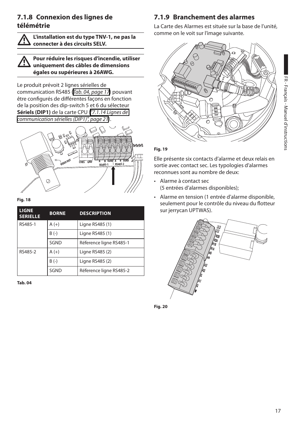 8 connexion des lignes de télémétrie, 9 branchement des alarmes | Videotec ULISSE COMPACT THERMAL User Manual | Page 151 / 268