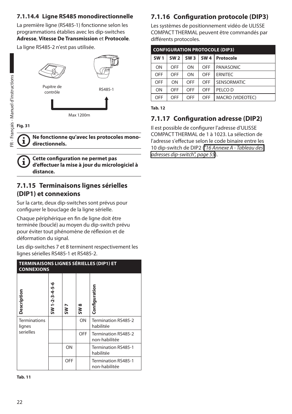 4 ligne rs485 monodirectionnelle, 16 configuration protocole (dip3), 17 configuration adresse (dip2) | Videotec ULISSE COMPACT THERMAL User Manual | Page 156 / 268