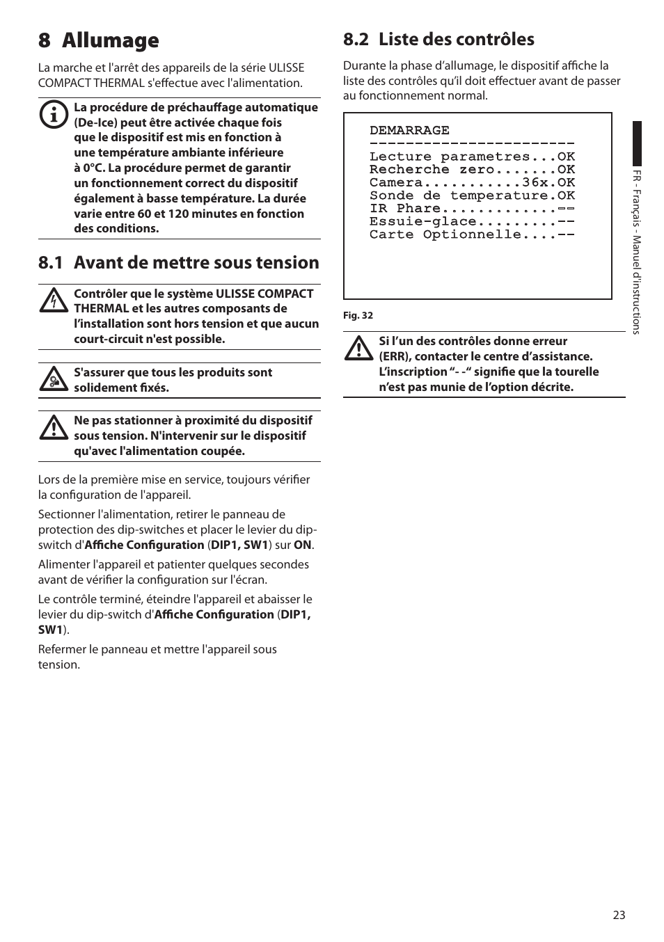 8 allumage, 1 avant de mettre sous tension, 2 liste des contrôles | Videotec ULISSE COMPACT THERMAL User Manual | Page 157 / 268