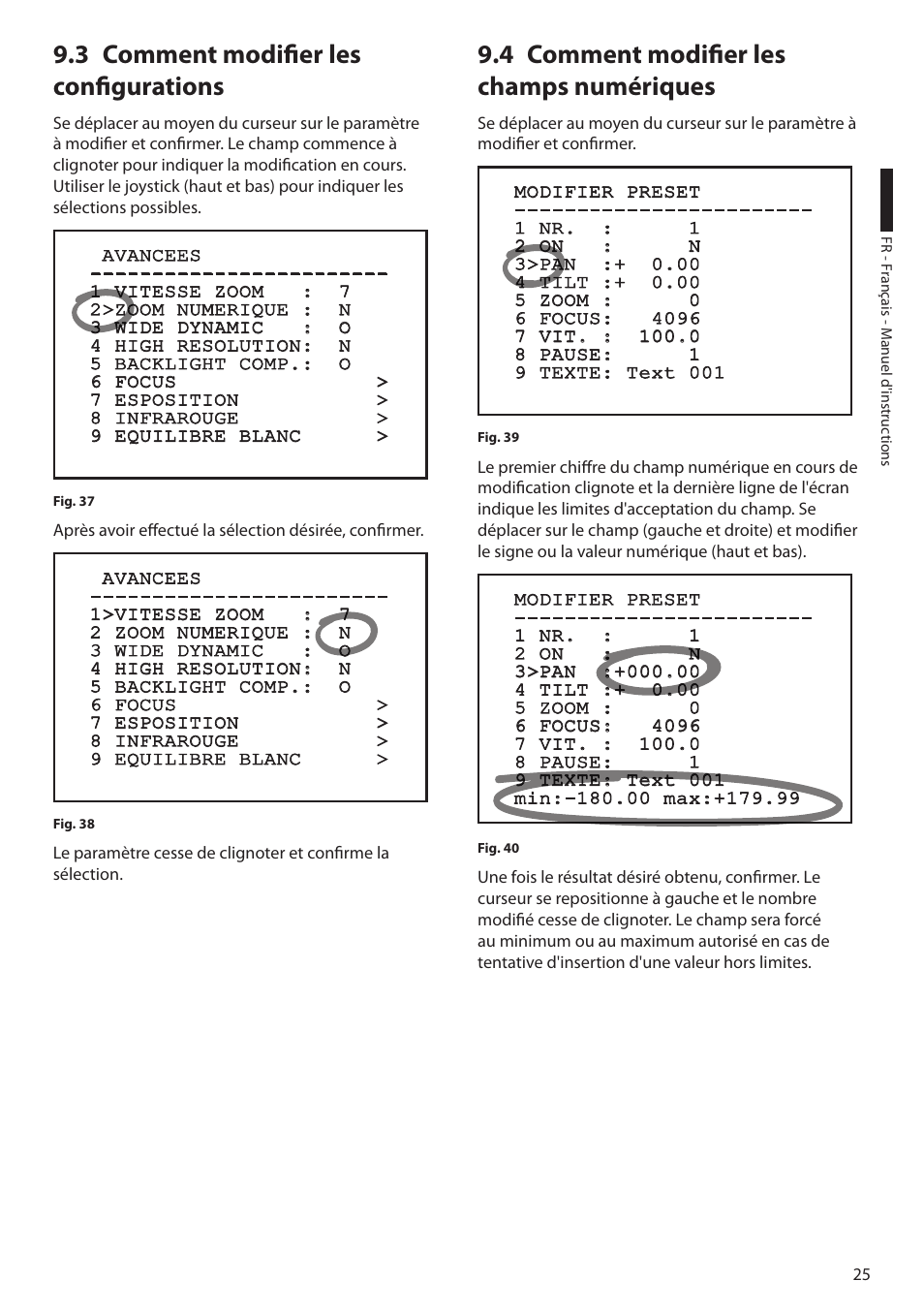 3 comment modifier les configurations, 4 comment modifier les champs numériques | Videotec ULISSE COMPACT THERMAL User Manual | Page 159 / 268