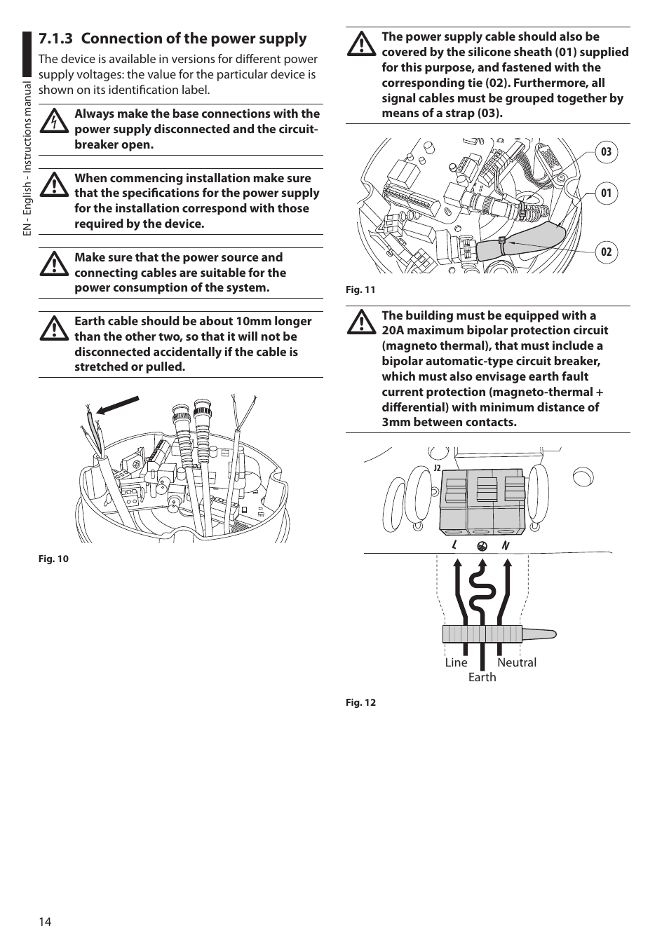 3 connection of the power supply | Videotec ULISSE COMPACT THERMAL User Manual | Page 16 / 268