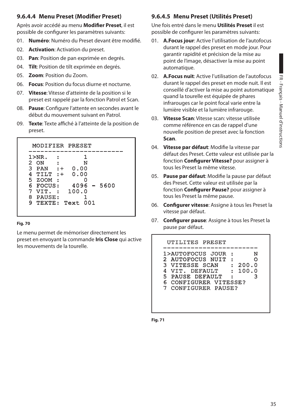 4 menu preset (modifier preset), 5 menu preset (utilités preset) | Videotec ULISSE COMPACT THERMAL User Manual | Page 169 / 268