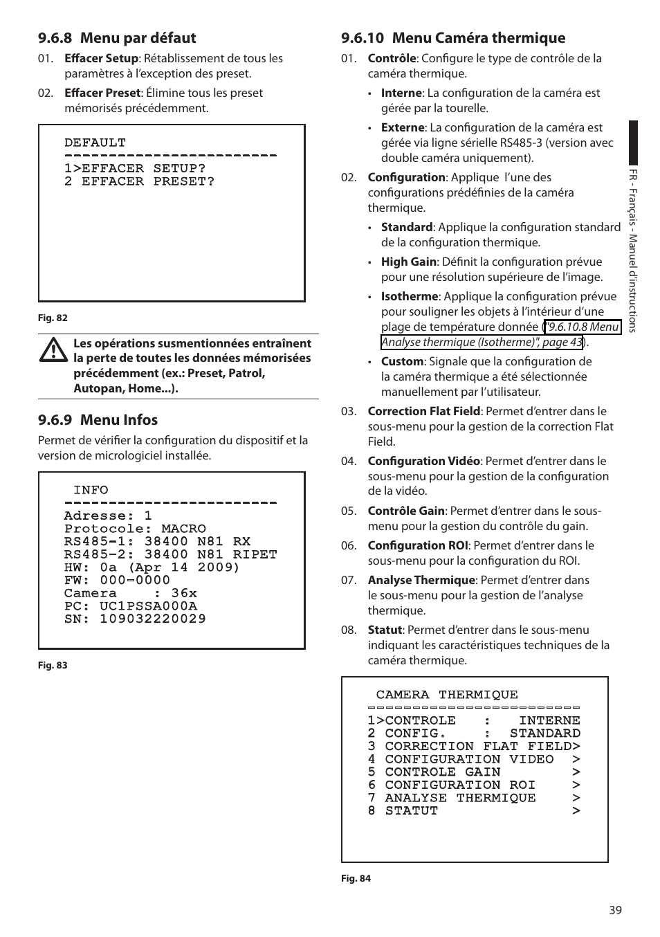 8 menu par défaut, 9 menu infos, 10 menu caméra thermique | Videotec ULISSE COMPACT THERMAL User Manual | Page 173 / 268