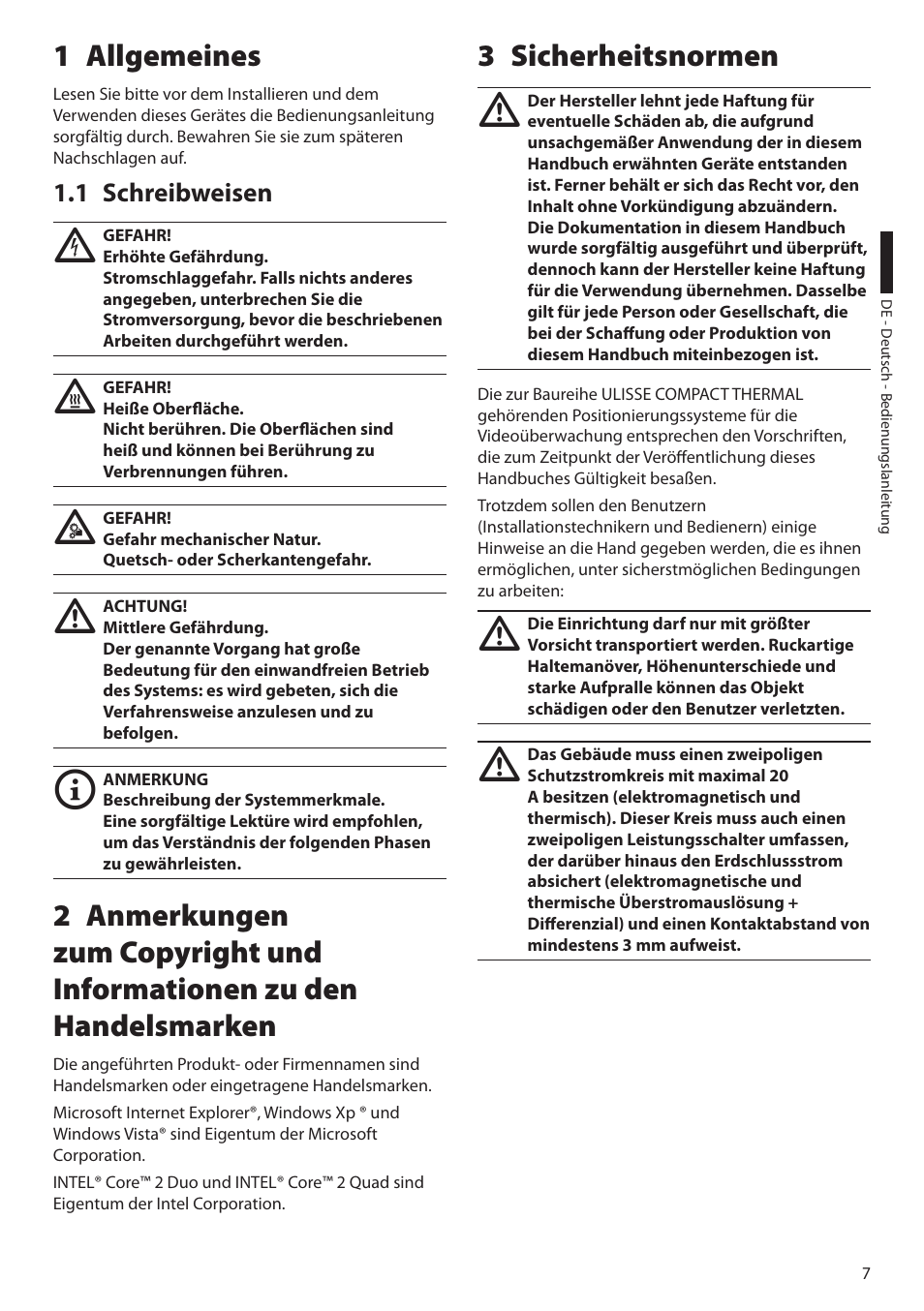1 allgemeines, 1 schreibweisen, 3 sicherheitsnormen | Videotec ULISSE COMPACT THERMAL User Manual | Page 207 / 268