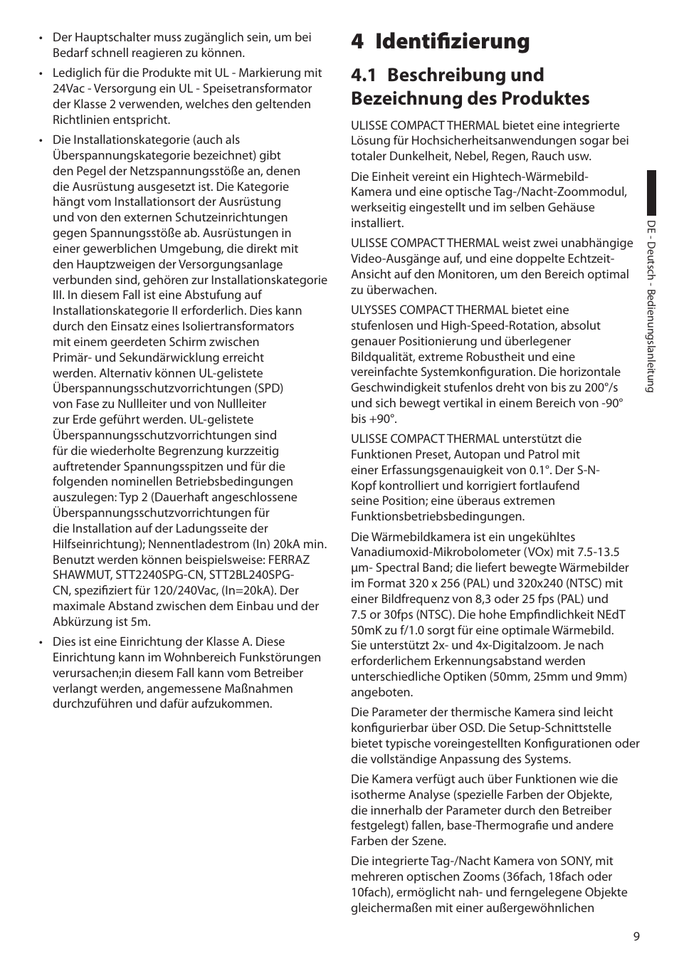 4 identifizierung, 1 beschreibung und bezeichnung des produktes | Videotec ULISSE COMPACT THERMAL User Manual | Page 209 / 268