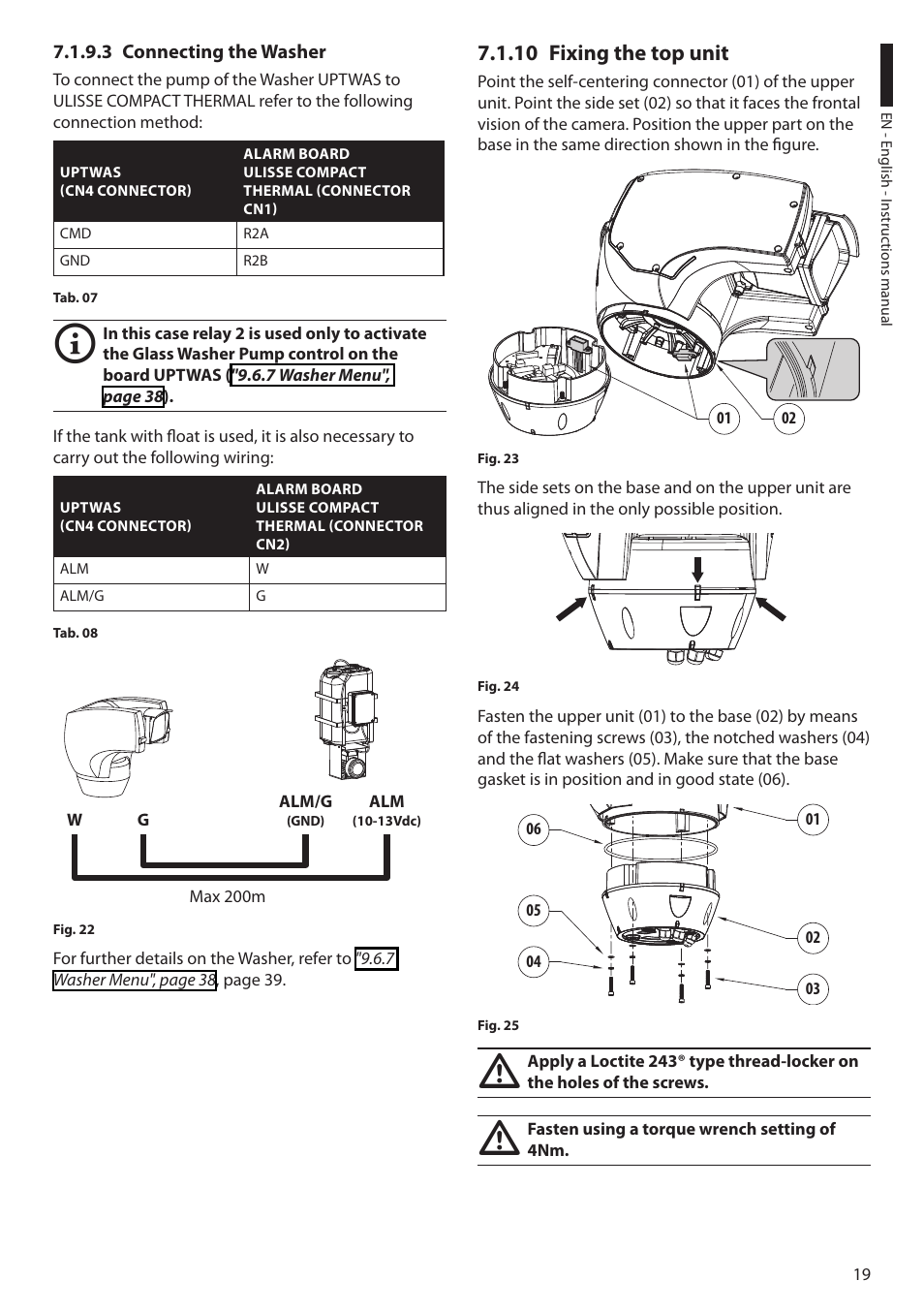 3 connecting the washer, 10 fixing the top unit | Videotec ULISSE COMPACT THERMAL User Manual | Page 21 / 268