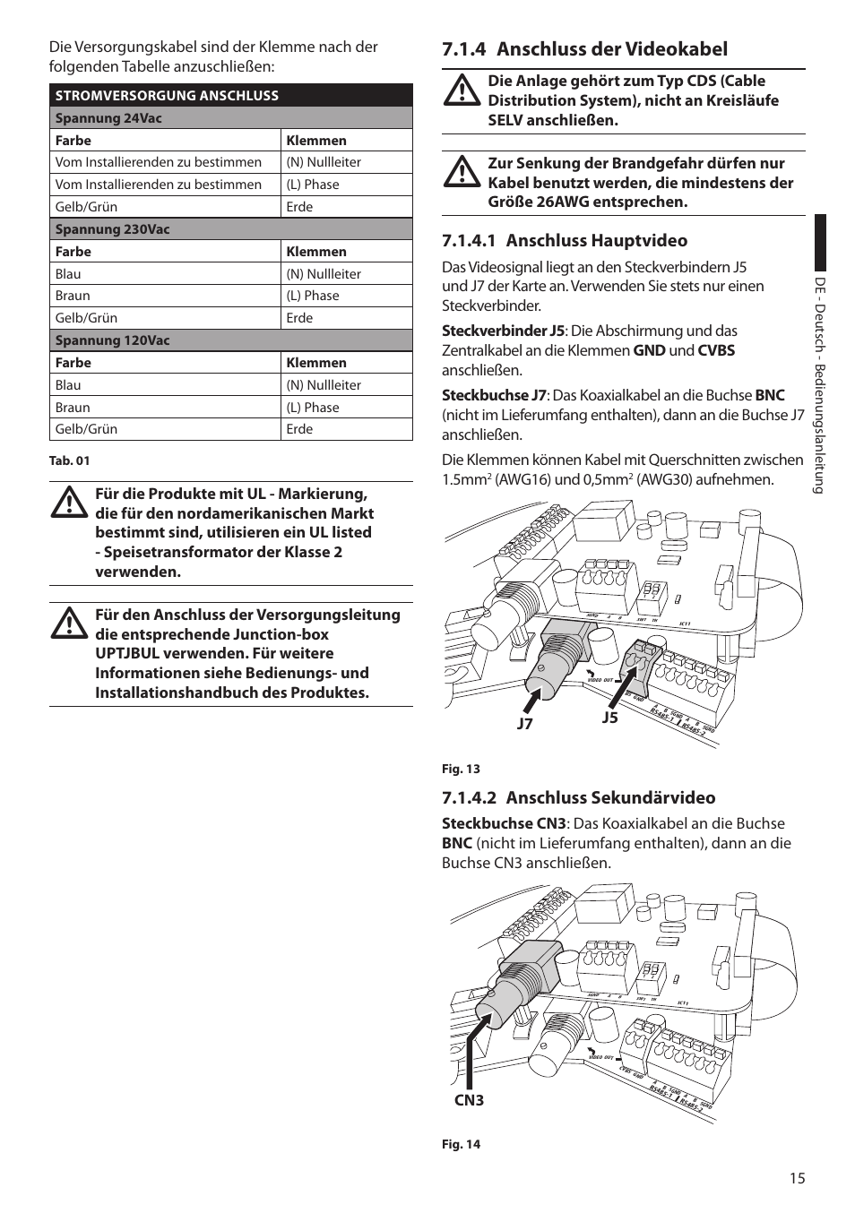 4 anschluss der videokabel, 1 anschluss hauptvideo, 2 anschluss sekundärvideo | Awg16) und 0,5mm, Awg30) aufnehmen, J7 j5 | Videotec ULISSE COMPACT THERMAL User Manual | Page 215 / 268
