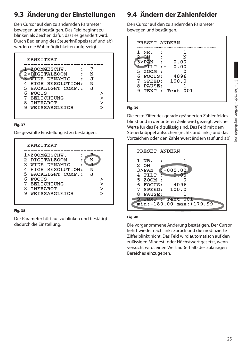 3 änderung der einstellungen, 4 ändern der zahlenfelder | Videotec ULISSE COMPACT THERMAL User Manual | Page 225 / 268