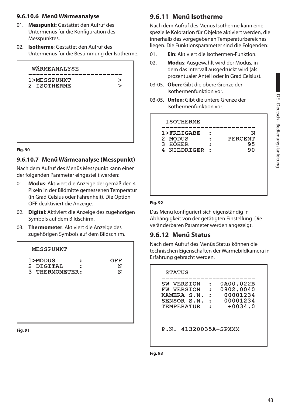 6 menü wärmeanalyse, 7 menü wärmeanalyse (messpunkt), 11 menü isotherme | 12 menü status, 11 menü isotherme 9.6.12 menü status | Videotec ULISSE COMPACT THERMAL User Manual | Page 243 / 268