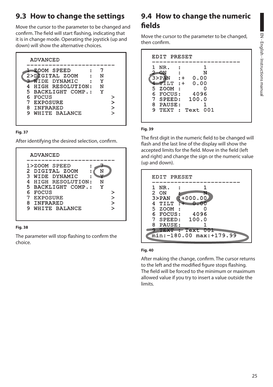 3 how to change the settings, 4 how to change the numeric fields | Videotec ULISSE COMPACT THERMAL User Manual | Page 27 / 268