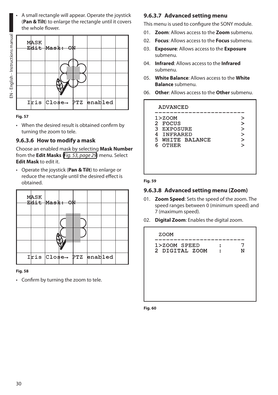 6 how to modify a mask, 7 advanced setting menu, 8 advanced setting menu (zoom) | Videotec ULISSE COMPACT THERMAL User Manual | Page 32 / 268
