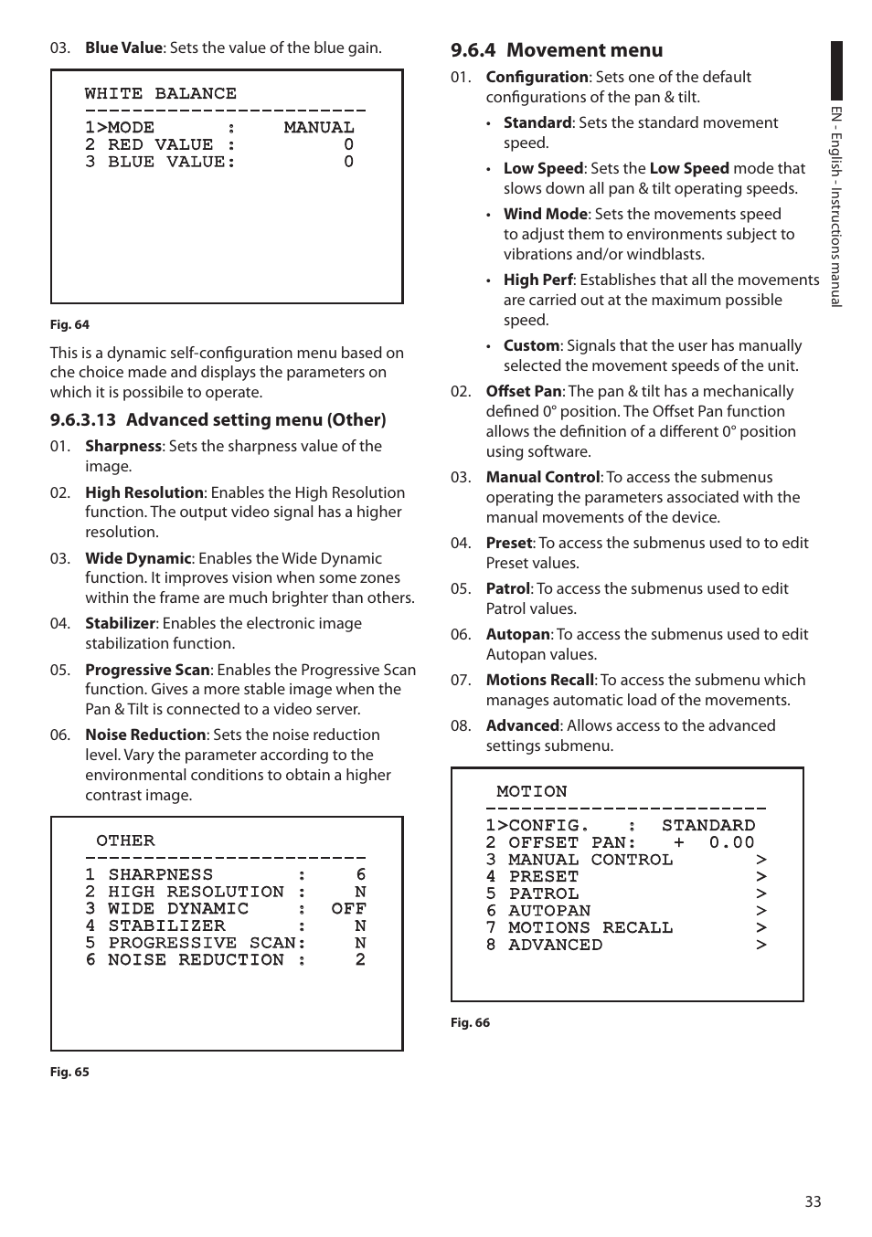 13 advanced setting menu (other), 4 movement menu | Videotec ULISSE COMPACT THERMAL User Manual | Page 35 / 268