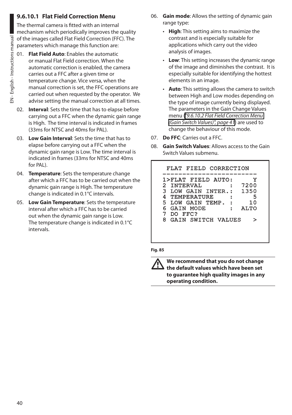 1 flat field correction menu | Videotec ULISSE COMPACT THERMAL User Manual | Page 42 / 268
