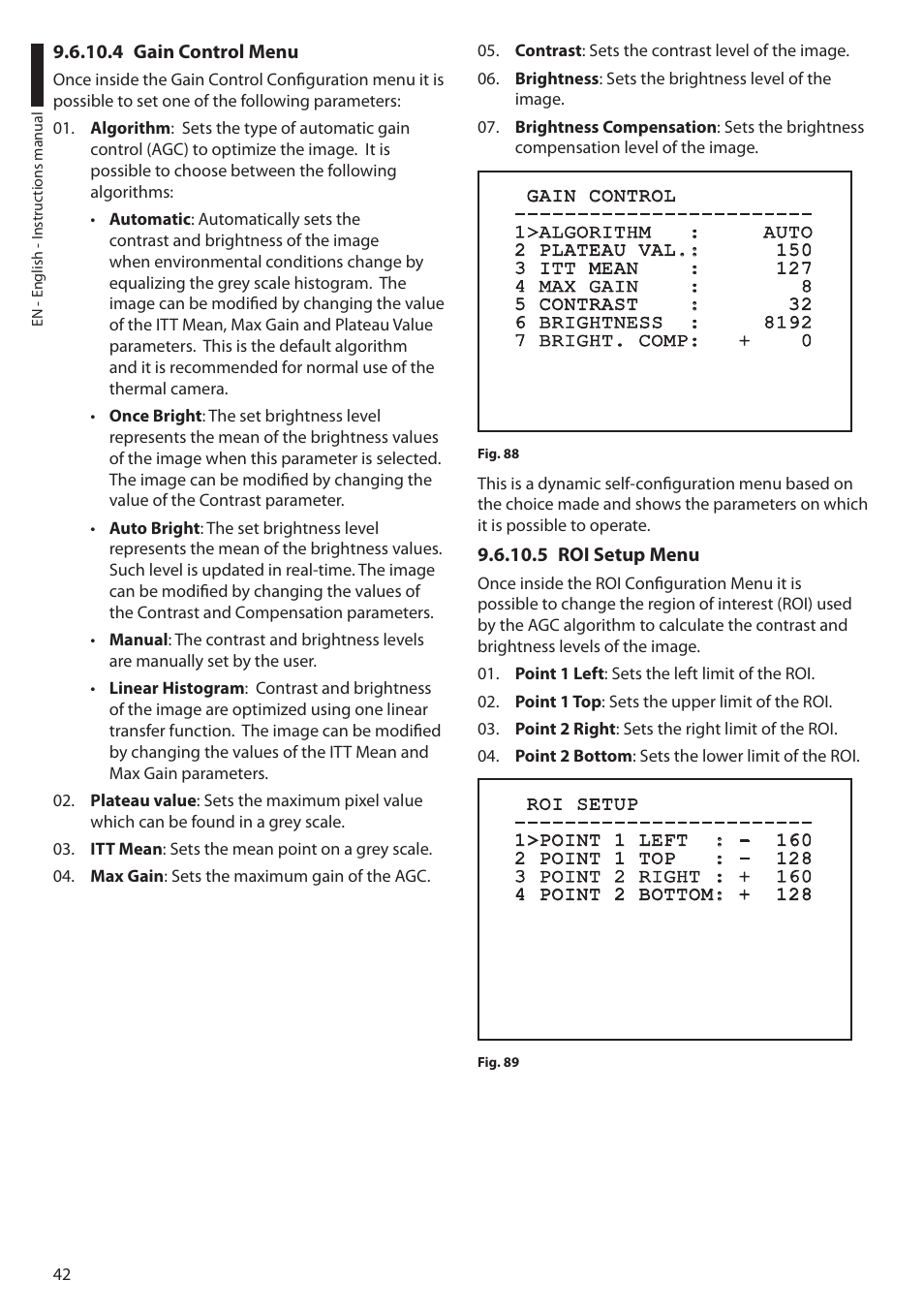 4 gain control menu, 5 roi setup menu, 4 gain control menu 9.6.10.5 roi setup menu | Videotec ULISSE COMPACT THERMAL User Manual | Page 44 / 268