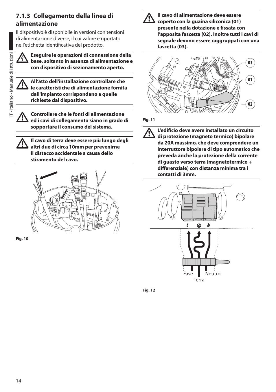 3 collegamento della linea di alimentazione | Videotec ULISSE COMPACT THERMAL User Manual | Page 82 / 268