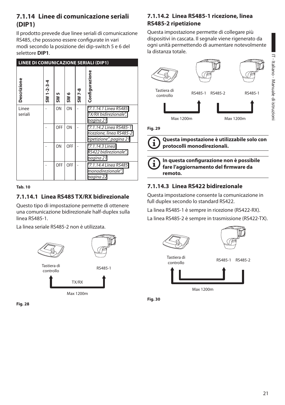 14 linee di comunicazione seriali (dip1), 1 linea rs485 tx/rx bidirezionale, 3 linea rs422 bidirezionale | Videotec ULISSE COMPACT THERMAL User Manual | Page 89 / 268
