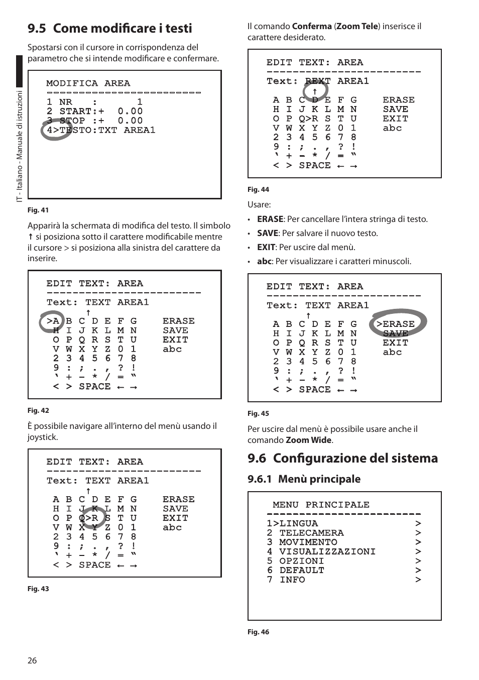 5 come modificare i testi, 6 configurazione del sistema, 1 menù principale | Videotec ULISSE COMPACT THERMAL User Manual | Page 94 / 268