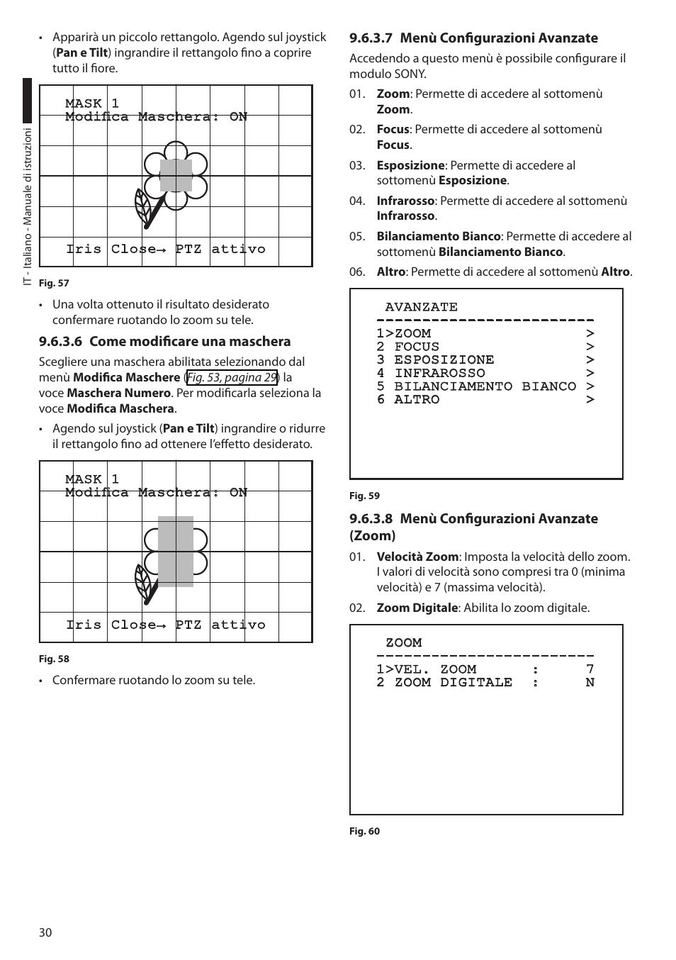 6 come modificare una maschera, 7 menù configurazioni avanzate, 8 menù configurazioni avanzate (zoom) | Videotec ULISSE COMPACT THERMAL User Manual | Page 98 / 268