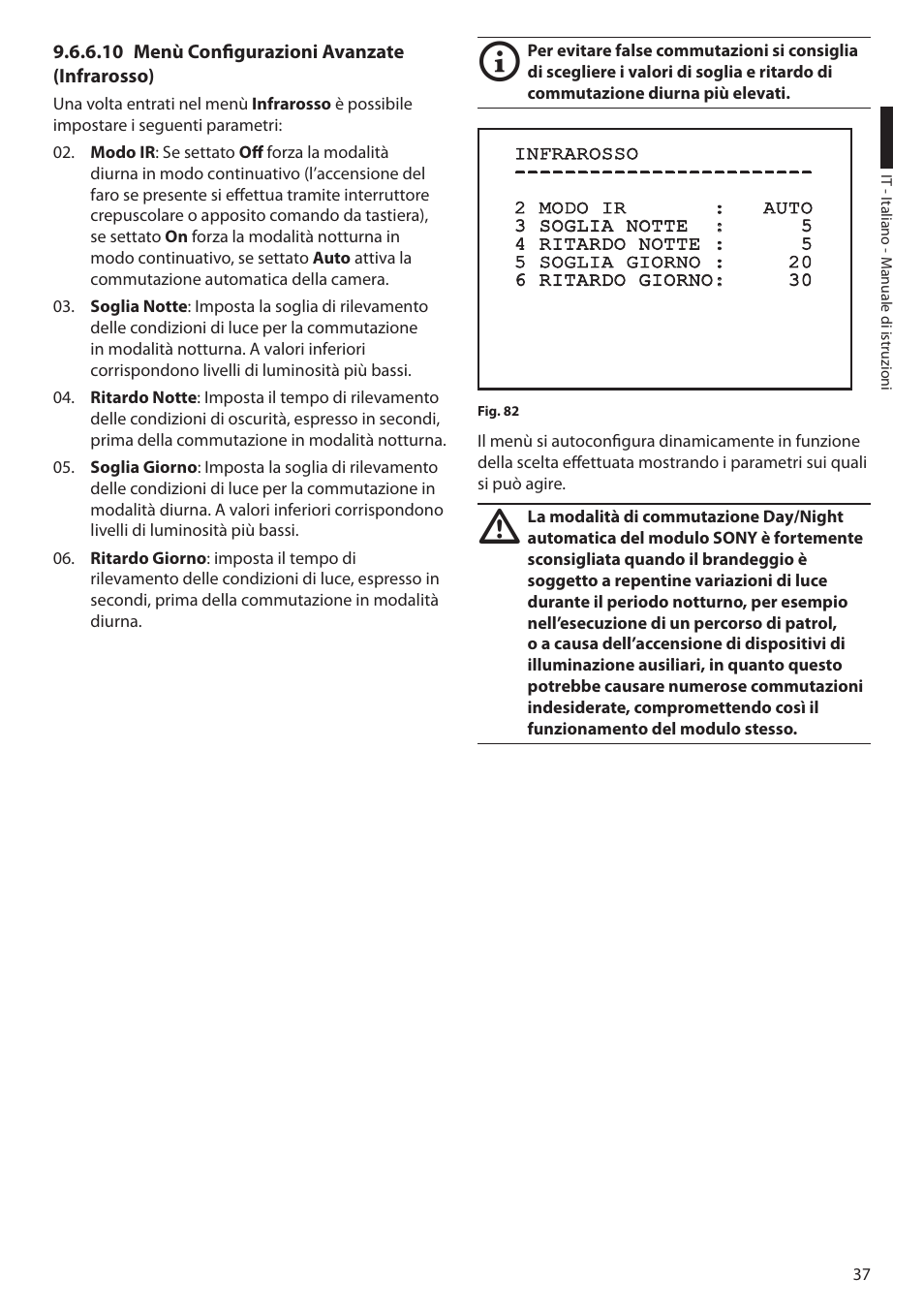 10 menù configurazioni avanzate (infrarosso) | Videotec ULISSE User Manual | Page 107 / 276