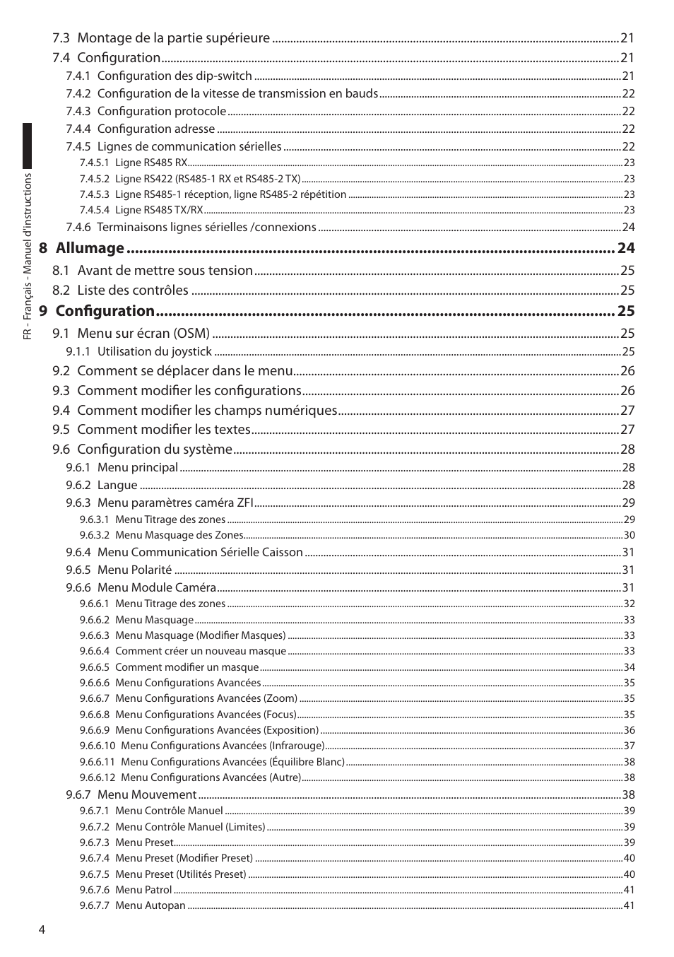 8 allumage, 9 configuration | Videotec ULISSE User Manual | Page 142 / 276