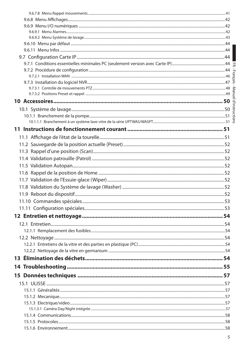 10 accessoires, 11 instructions de fonctionnement courant, 12 entretien et nettoyage | Videotec ULISSE User Manual | Page 143 / 276