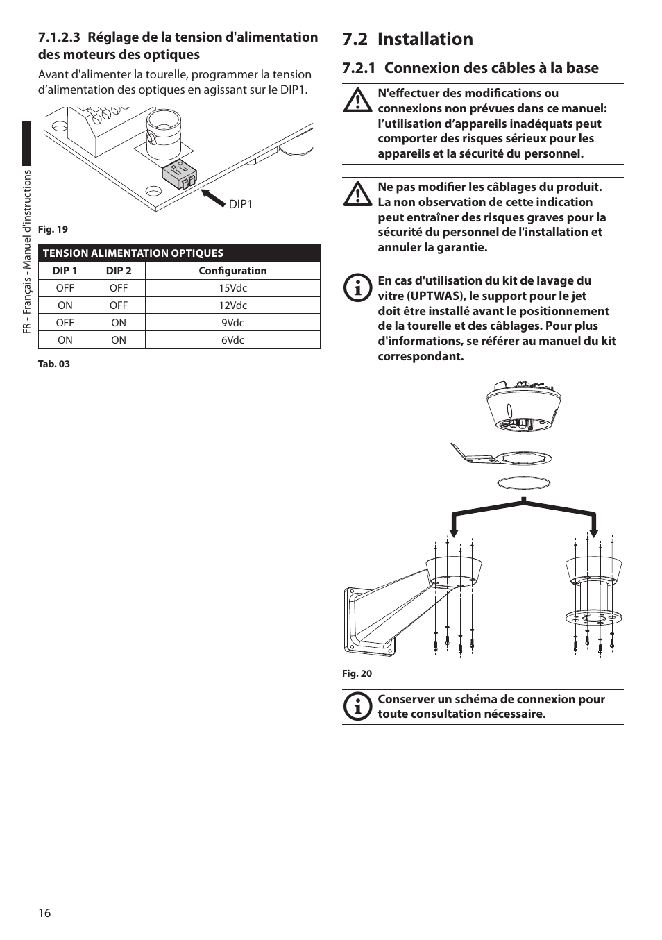 2 installation, 1 connexion des câbles à la base | Videotec ULISSE User Manual | Page 154 / 276