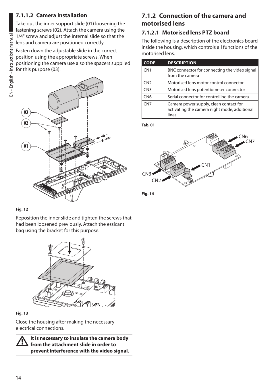 2 camera installation, 2 connection of the camera and motorised lens, 1 motorised lens ptz board | Videotec ULISSE User Manual | Page 16 / 276