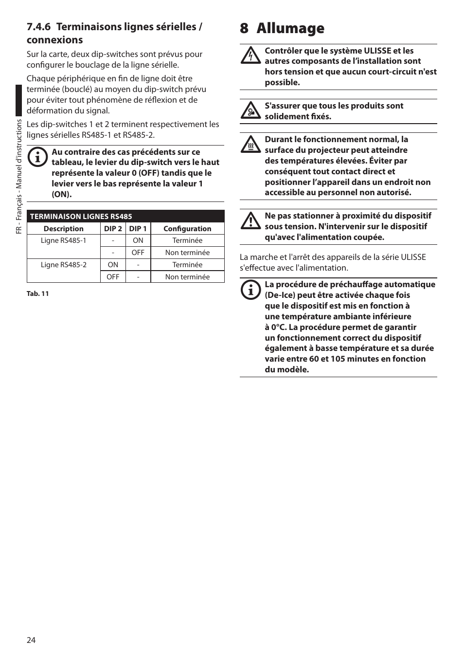 6 terminaisons lignes sérielles /connexions, 8 allumage | Videotec ULISSE User Manual | Page 162 / 276