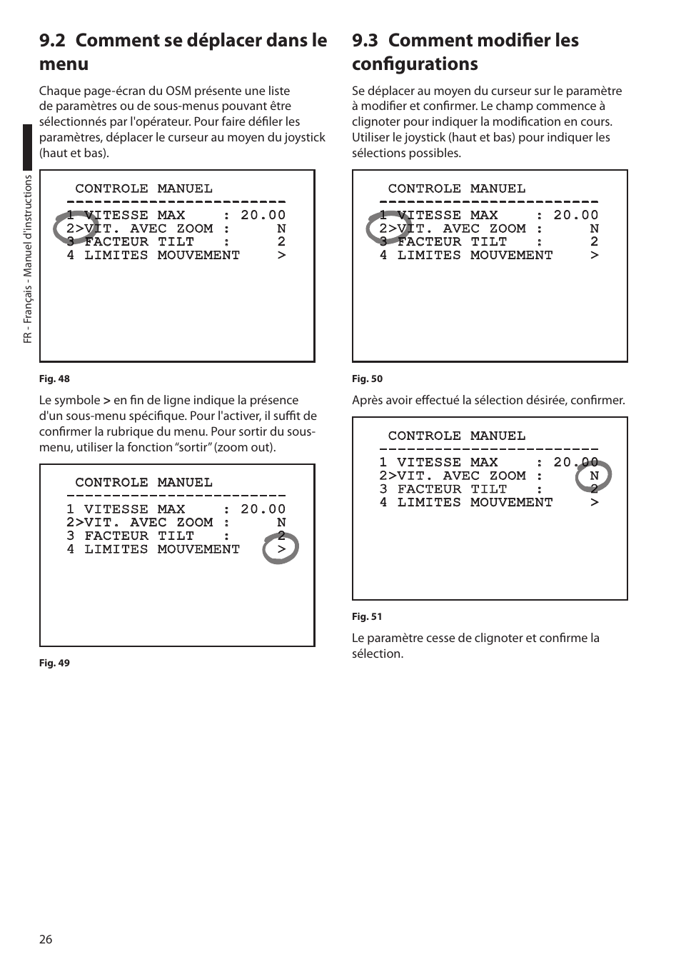 2 comment se déplacer dans le menu, 3 comment modifier les configurations | Videotec ULISSE User Manual | Page 164 / 276