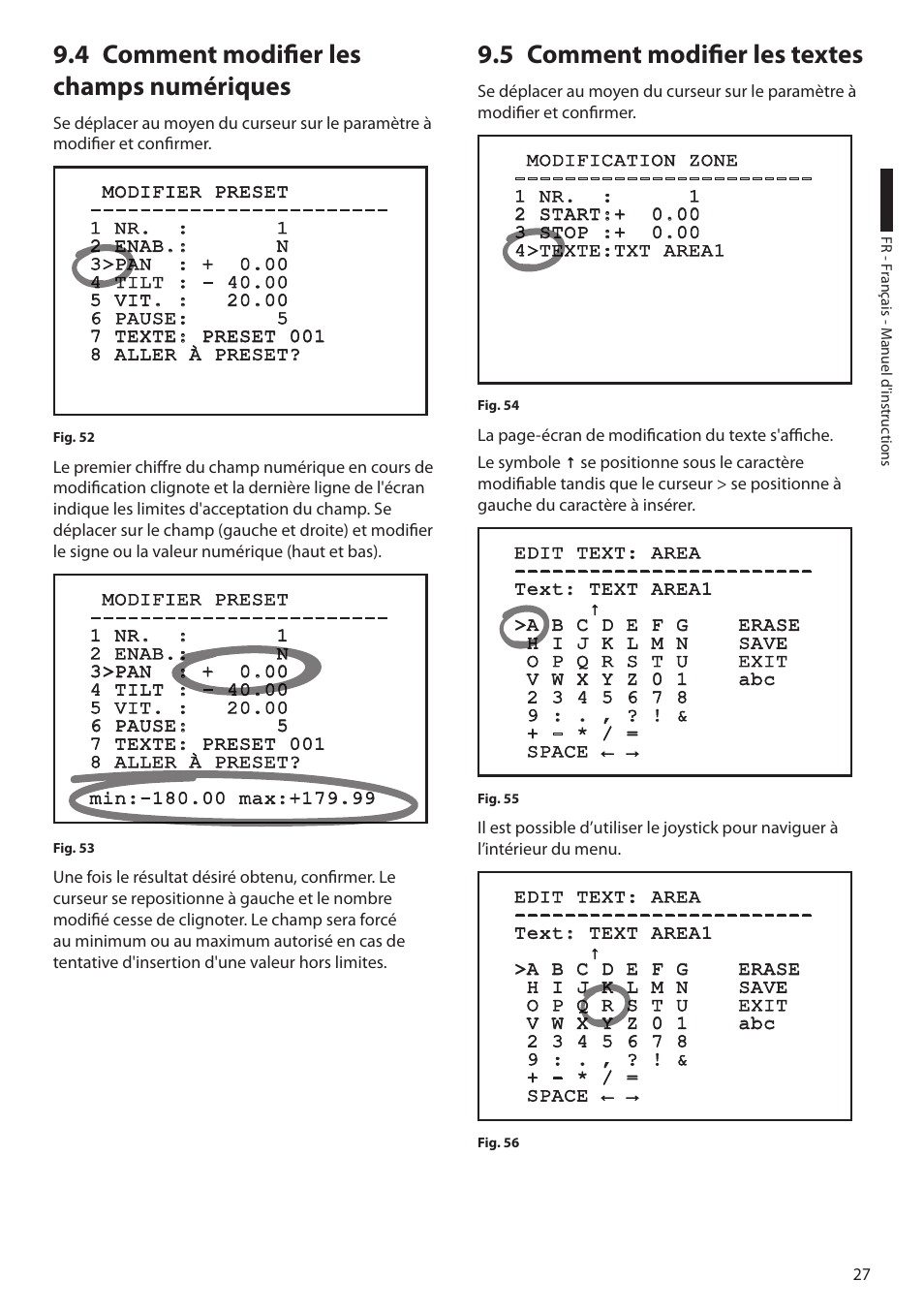 4 comment modifier les champs numériques, 5 comment modifier les textes | Videotec ULISSE User Manual | Page 165 / 276