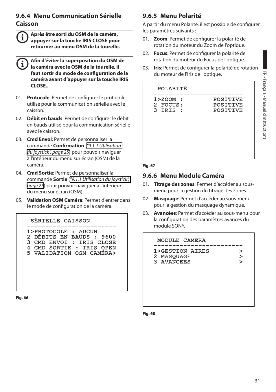 4 menu communication sérielle caisson, 5 menu polarité, 6 menu module caméra | Videotec ULISSE User Manual | Page 169 / 276