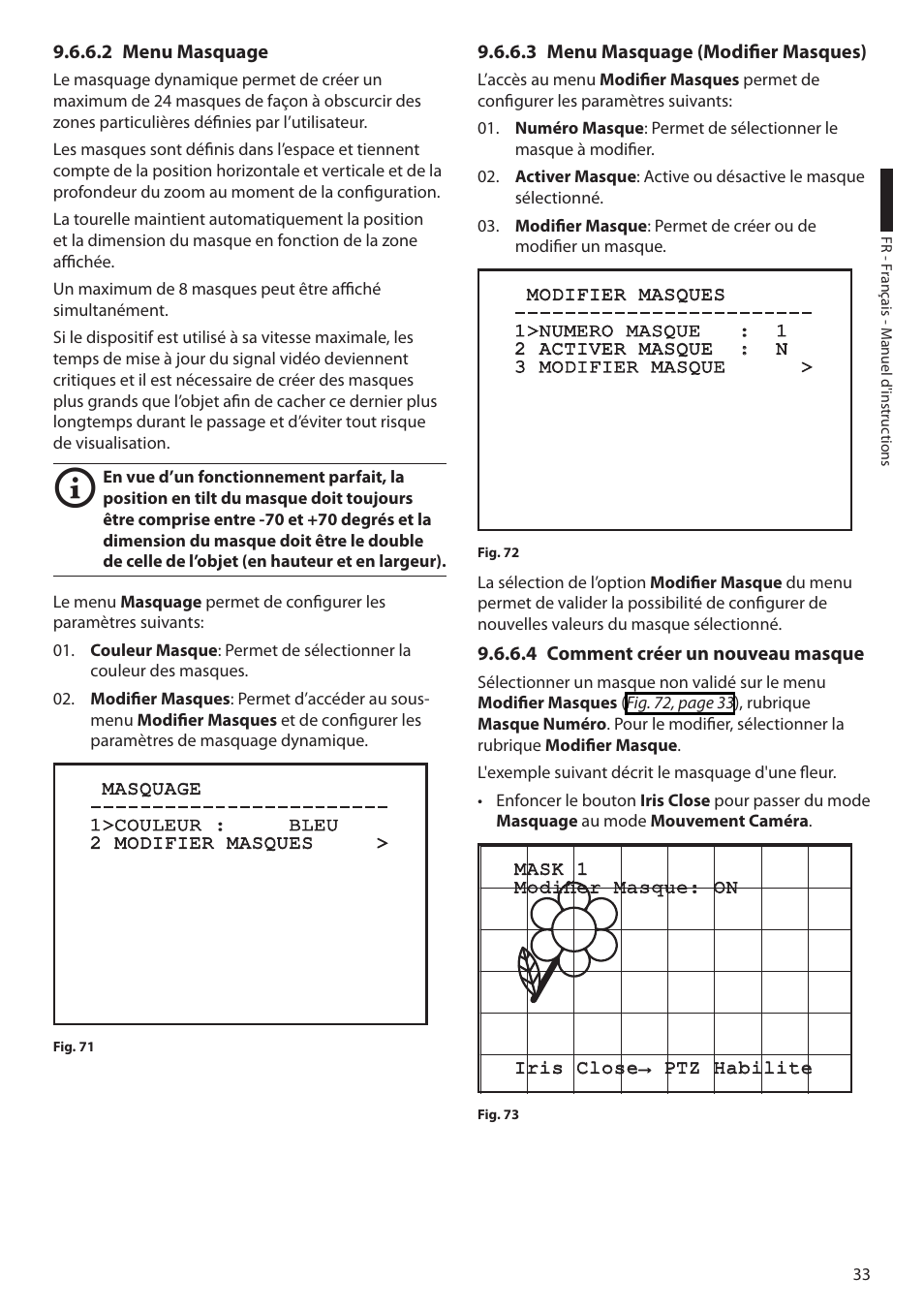 2 menu masquage, 3 menu masquage (modifier masques), 4 comment créer un nouveau masque | Videotec ULISSE User Manual | Page 171 / 276