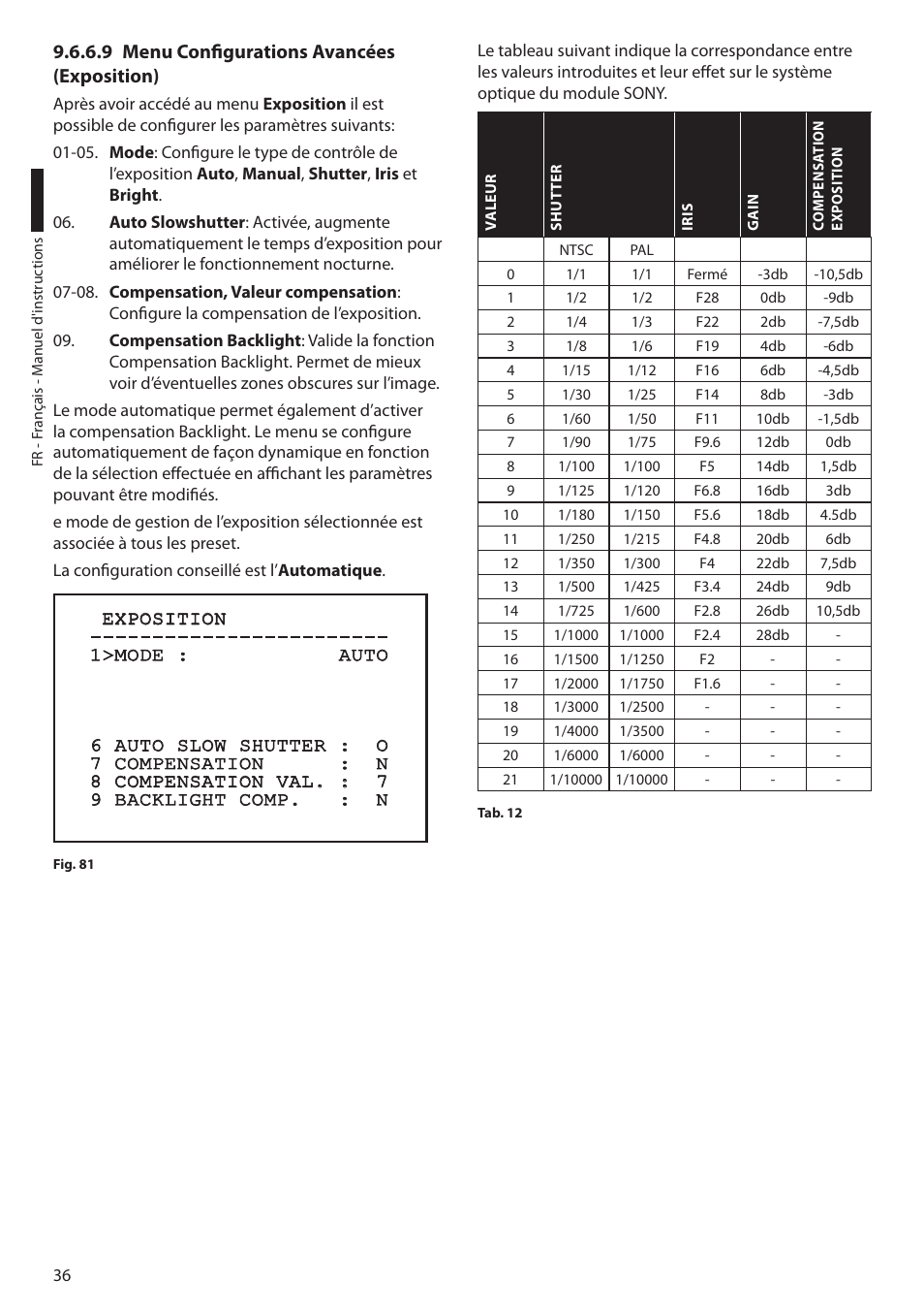 9 menu configurations avancées (exposition) | Videotec ULISSE User Manual | Page 174 / 276