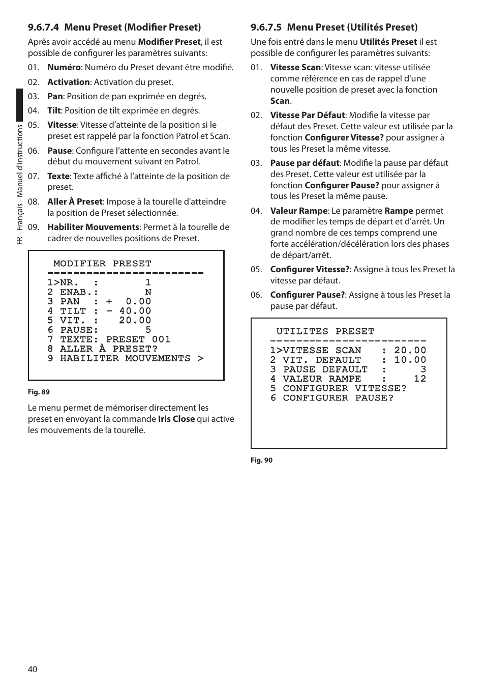 4 menu preset (modifier preset), 5 menu preset (utilités preset) | Videotec ULISSE User Manual | Page 178 / 276