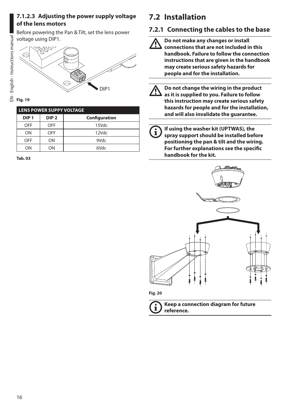 2 installation, 1 connecting the cables to the base | Videotec ULISSE User Manual | Page 18 / 276