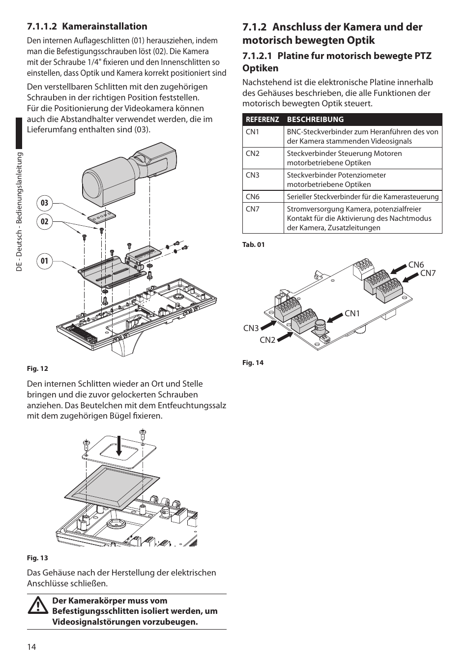 2 kamerainstallation, 1 platine fur motorisch bewegte ptz optiken | Videotec ULISSE User Manual | Page 220 / 276