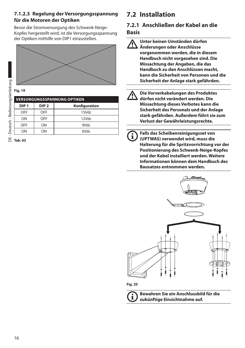 2 installation, 1 anschließen der kabel an die basis | Videotec ULISSE User Manual | Page 222 / 276