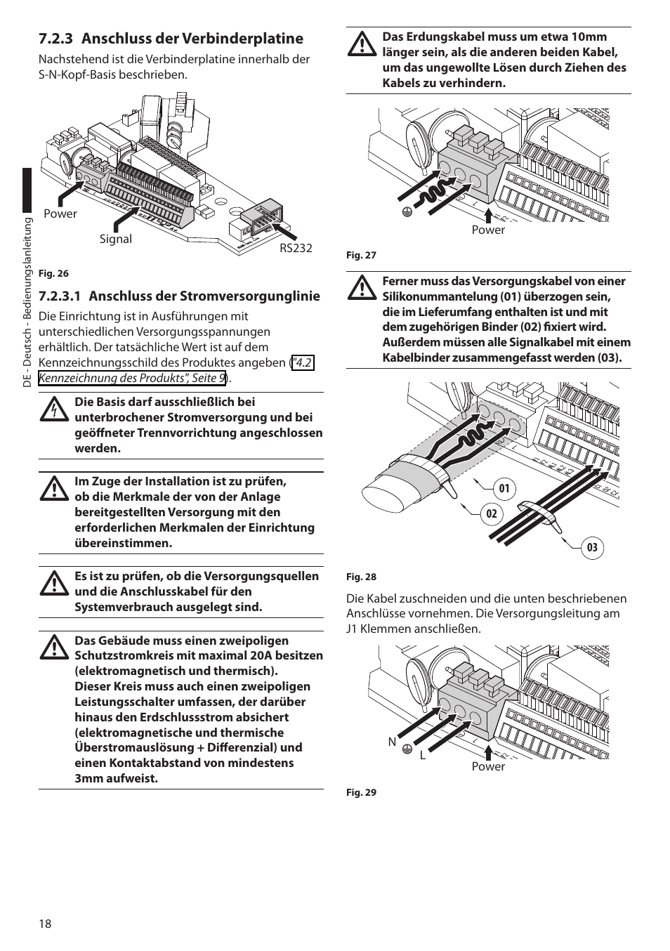 3 anschluss der verbinderplatine, 1 anschluss der stromversorgunglinie | Videotec ULISSE User Manual | Page 224 / 276