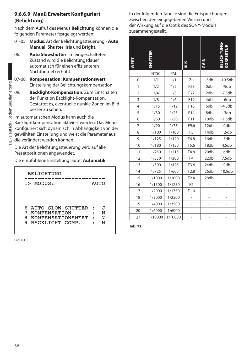 9 menü erweitert konfiguriert (belichtung) | Videotec ULISSE User Manual | Page 242 / 276