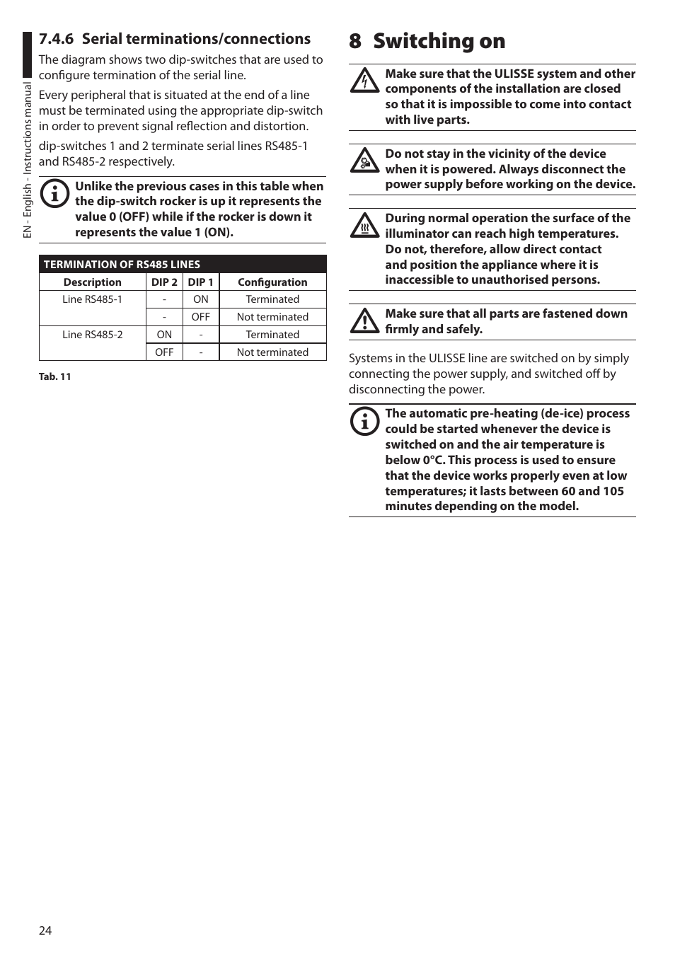 6 serial terminations/connections, 8 switching on | Videotec ULISSE User Manual | Page 26 / 276