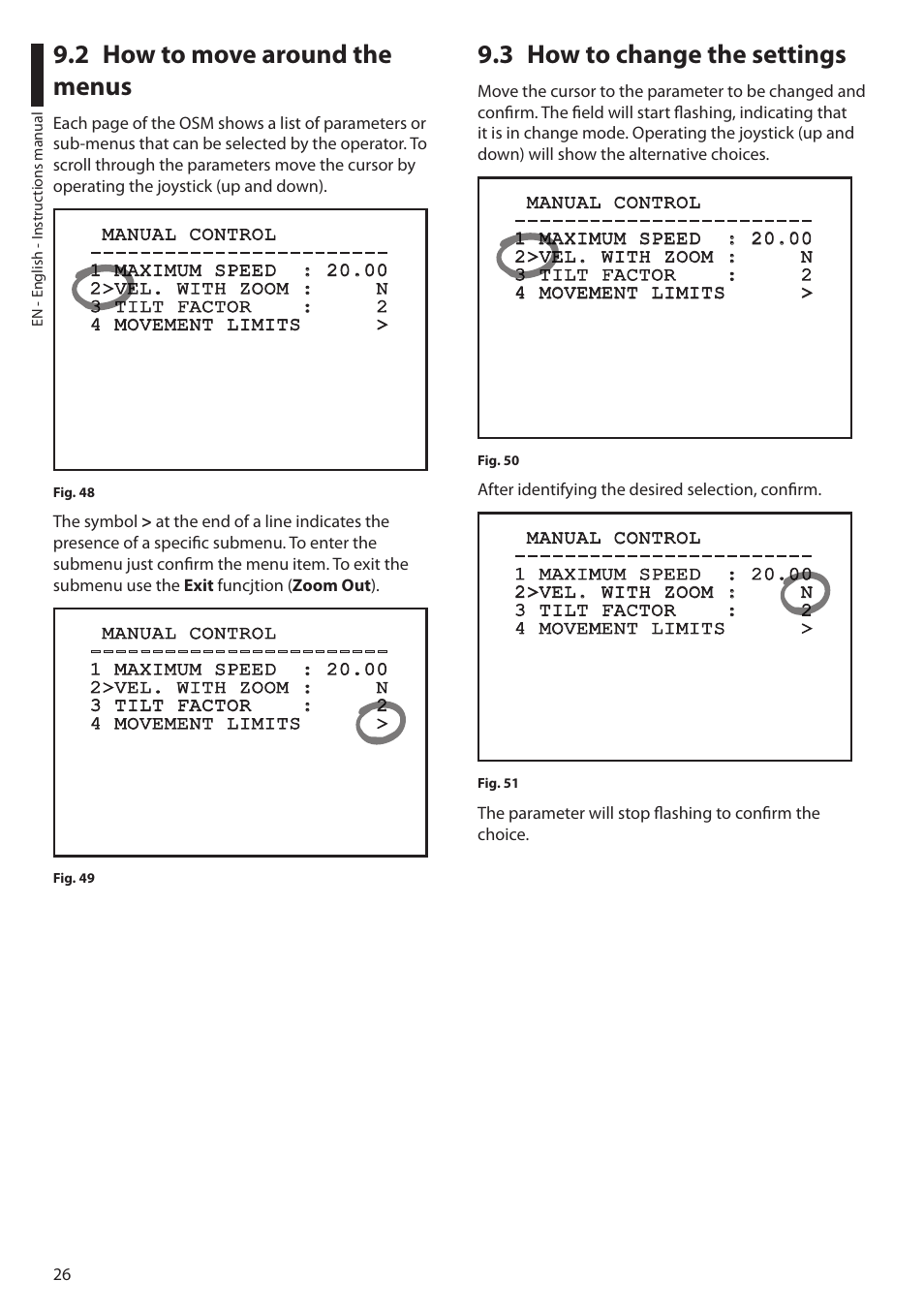 2 how to move around the menus, 3 how to change the settings | Videotec ULISSE User Manual | Page 28 / 276
