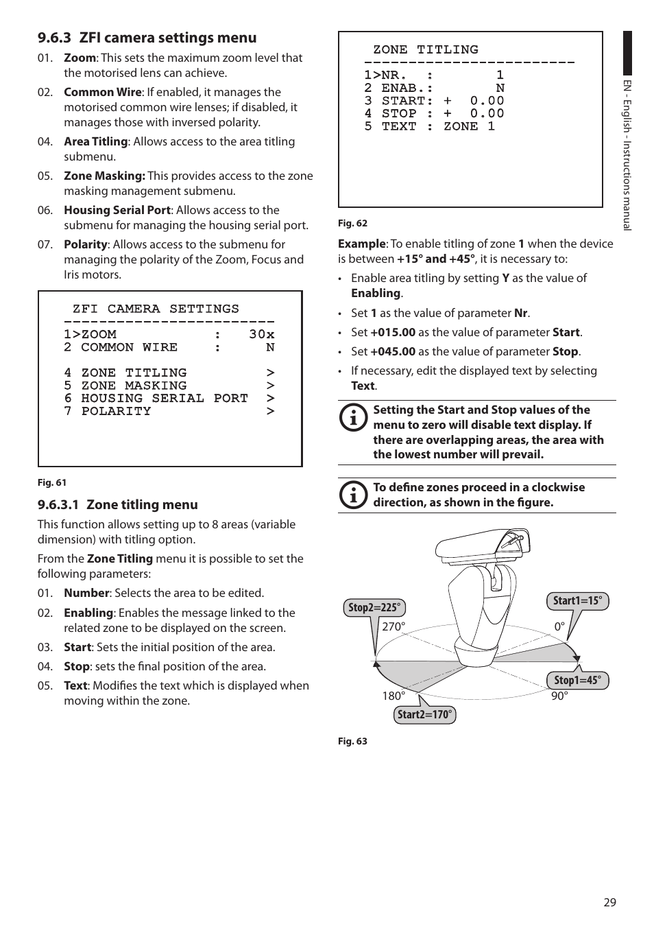 3 zfi camera settings menu, 1 zone titling menu | Videotec ULISSE User Manual | Page 31 / 276