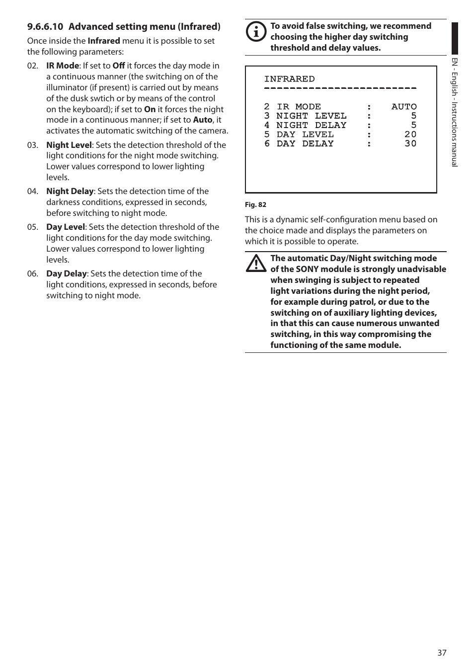 10 advanced setting menu (infrared) | Videotec ULISSE User Manual | Page 39 / 276