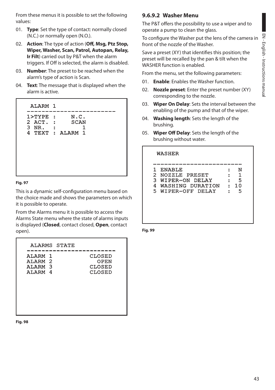 2 washer menu | Videotec ULISSE User Manual | Page 45 / 276