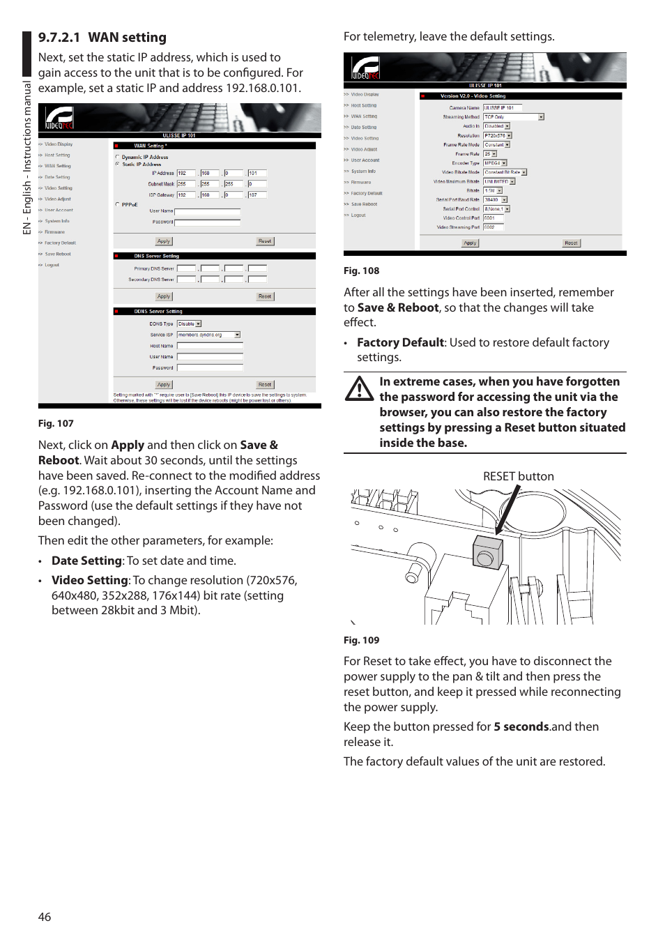 1 wan setting | Videotec ULISSE User Manual | Page 48 / 276